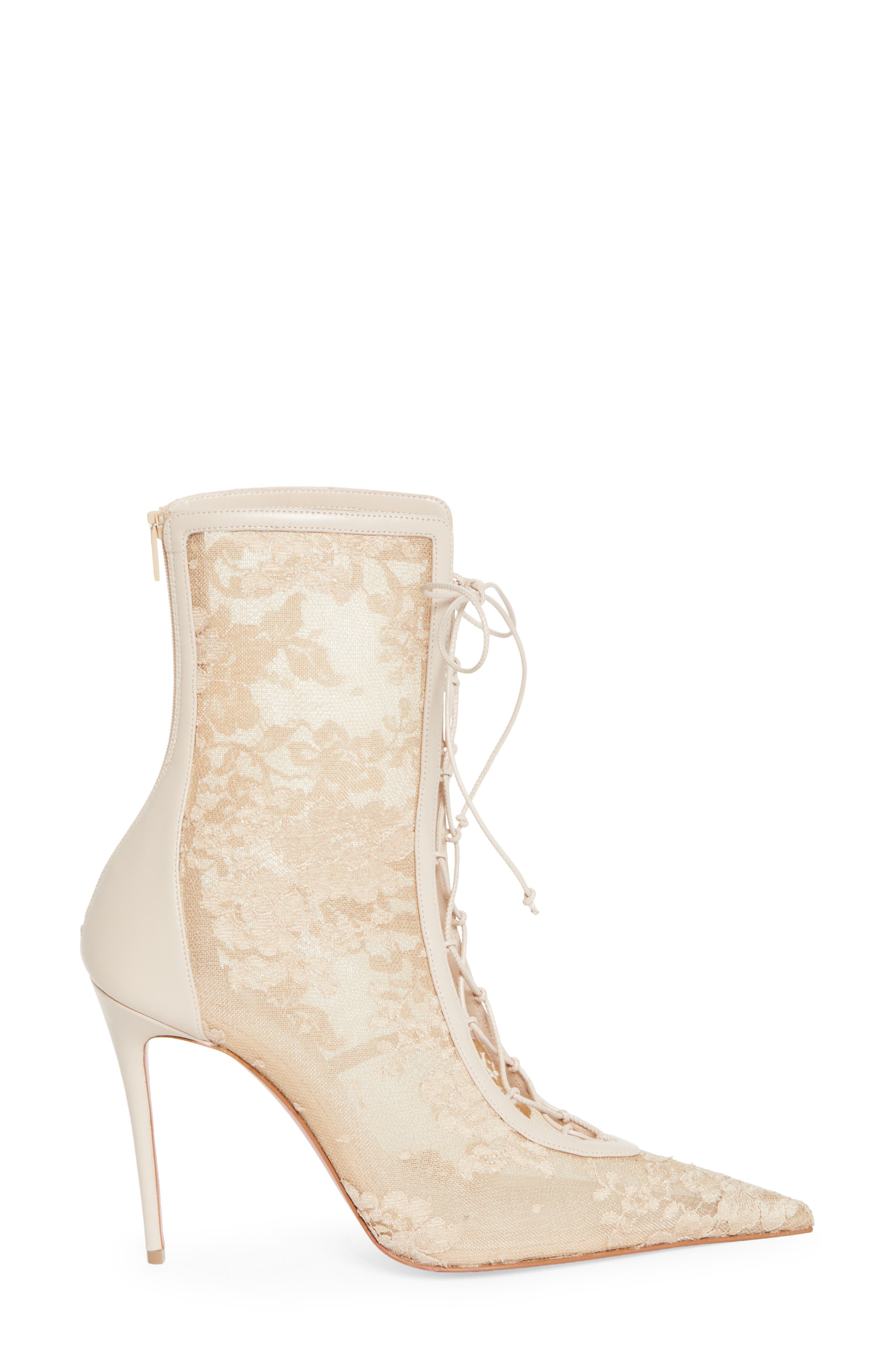 Christian Louboutin KM Lace Pointed Toe Bootie, Alternate, color, Pearl