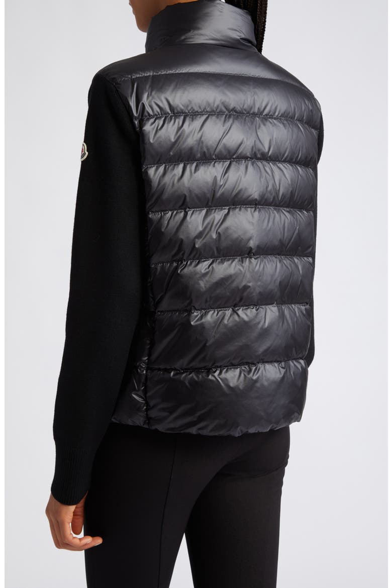 Quilted Nylon & Wool Knit Cardigan, Alternate, color, BLACK