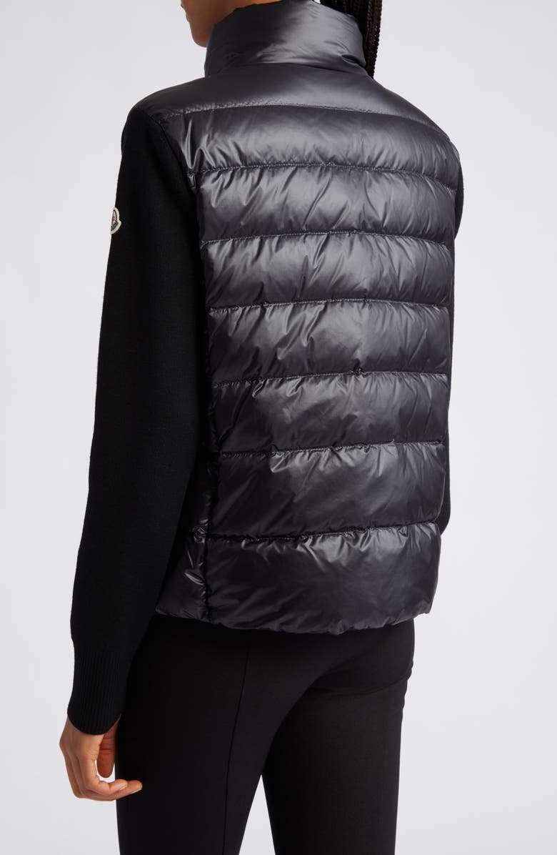 Moncler Quilted Nylon & Wool Knit Cardigan, Alternate, color,