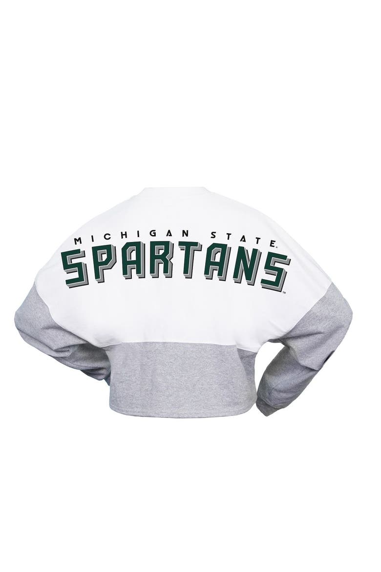 Women's Spirit Jersey  White Michigan State Spartans Heather Block Cropped Long Sleeve Jersey T-Shirt, Alternate, color, White