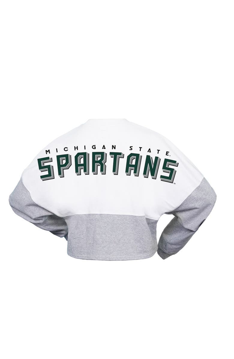 SPIRIT JERSEY Women's Spirit Jersey  White Michigan State Spartans Heather Block Cropped Long Sleeve Jersey T-Shirt, Alternate, color, White