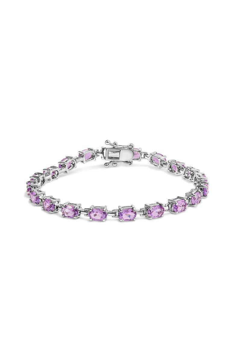 Haus of Brilliance .925 Sterling Silver 8 1/2 Cttw Oval Shaped Purple Amethyst Link Bracelet, Main, color, White