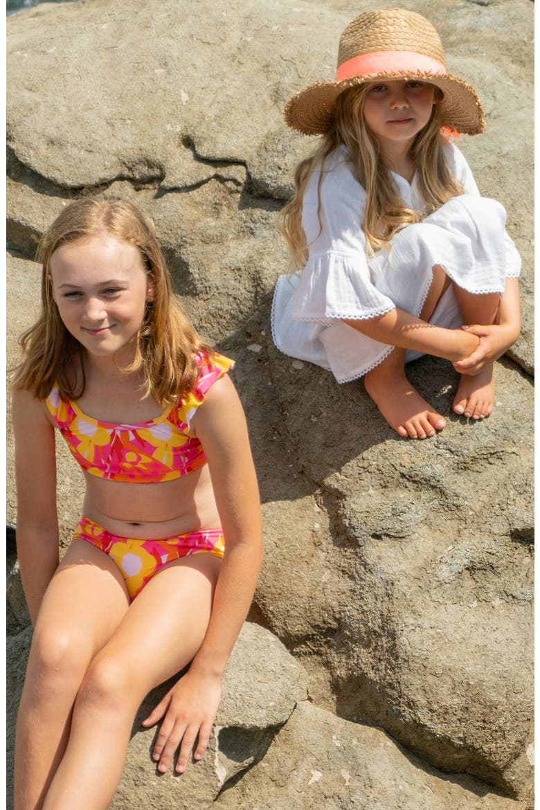 Kids' Pop of Sunshine Frill Two-Piece Bathing Suit, Alternate, color, RED