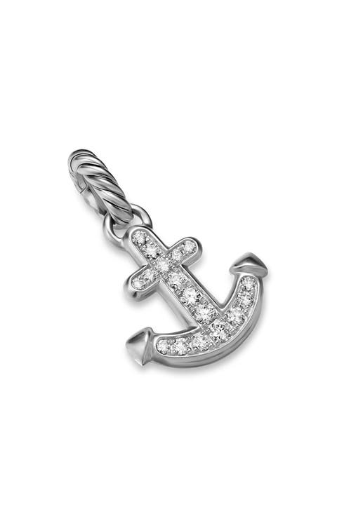 Anchor Amulet in Sterling Silver with Diamonds, 14.2mm