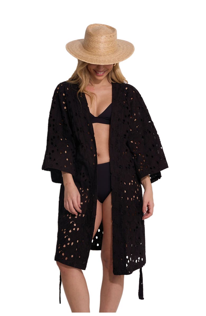 Gottex Beach Life Coastal Lace Robe Cover-Up, Main, color, Black