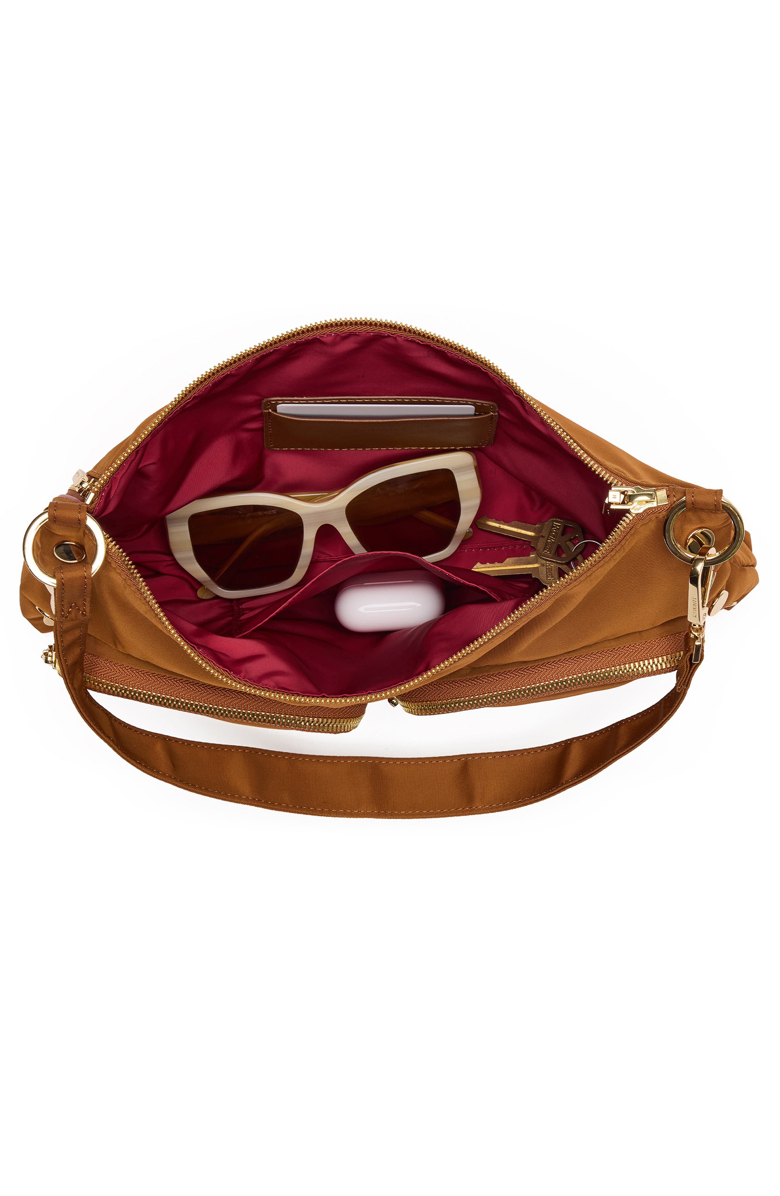 Kyle Medium Shoulder Bag, Alternate, color, AMBER NYLON/ GOLD