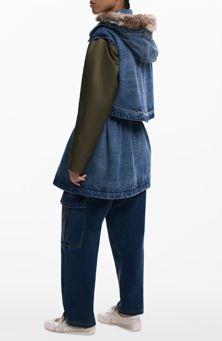 Desigual Denim Parka with Removable Hood & Sleeves, Alternate, color, Medium Blue