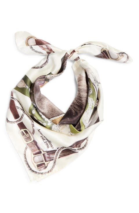 Volta Horse & Belt Print Square Organic Silk Scarf