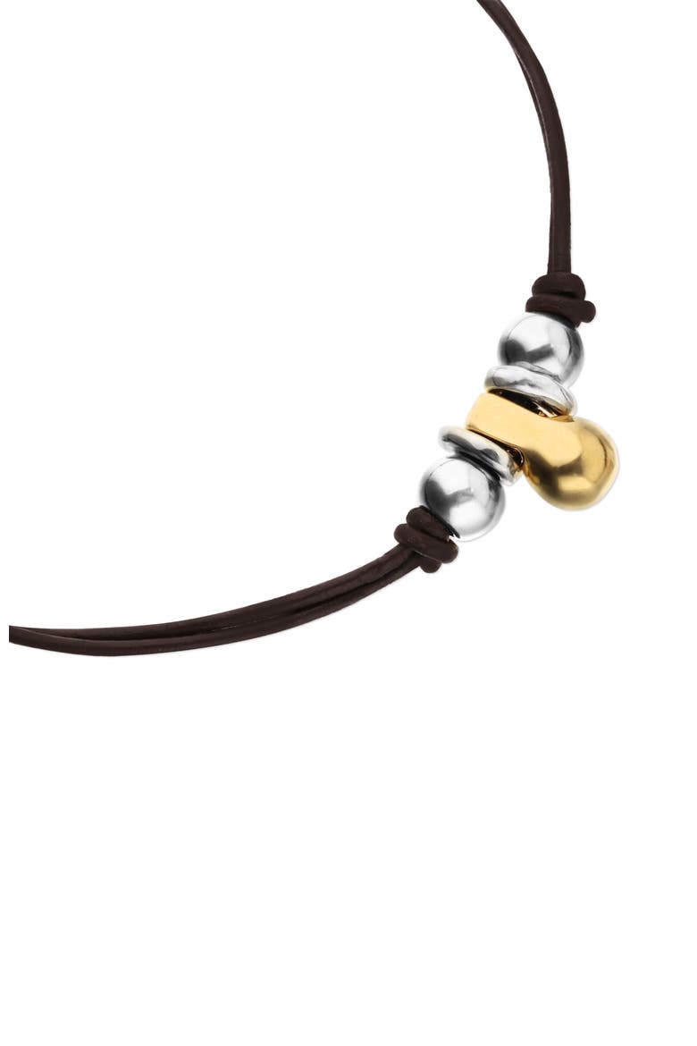 Leather Necklace with Three Dials Plated in a Mix of Silver and 18K Gold, Alternate, color, Gold