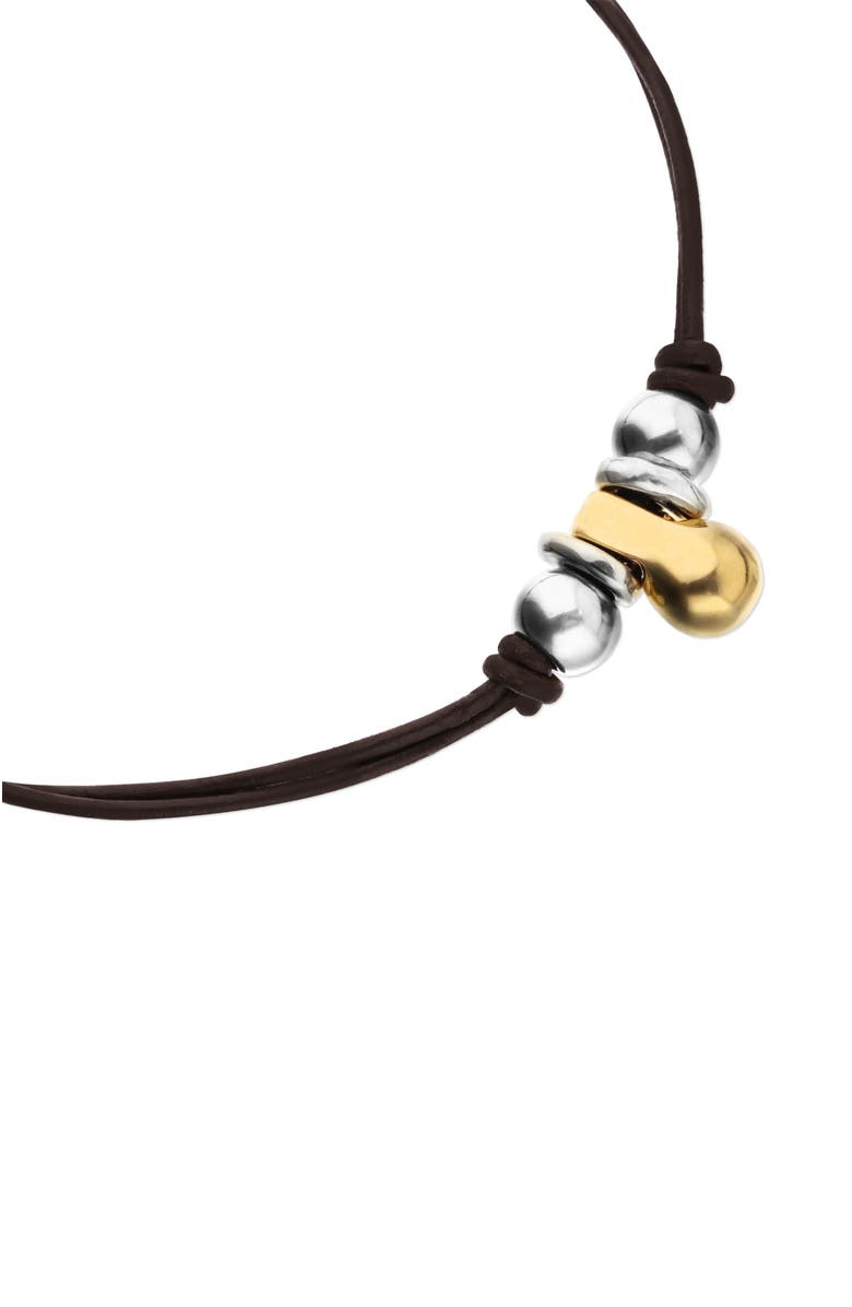 UNODE50 Leather necklace with three dials plated in a mix of silver and 18k gold, Alternate, color, Gold