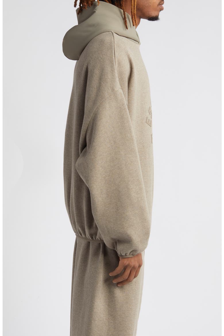 Logo Oversize Fleece & Nylon Hoodie, Alternate, color, HEATHER GREY/ DUST