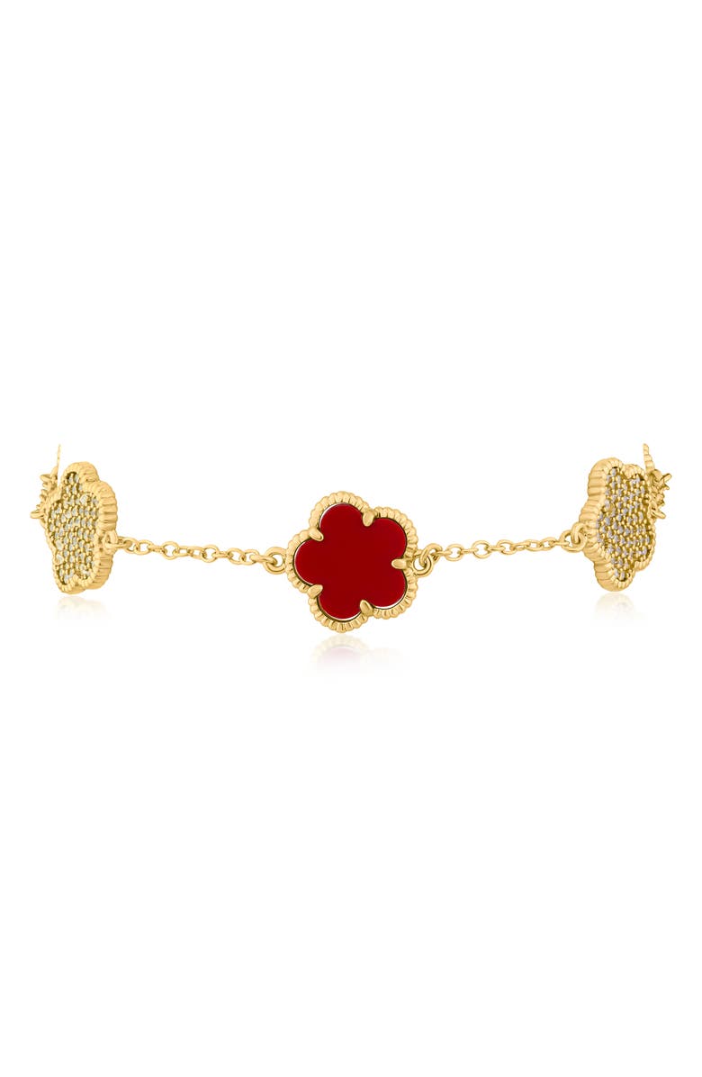 CZ by Kenneth Jay Lane Cubic Zirconia & Red Stone Clover Line Bracelet, Alternate, color,