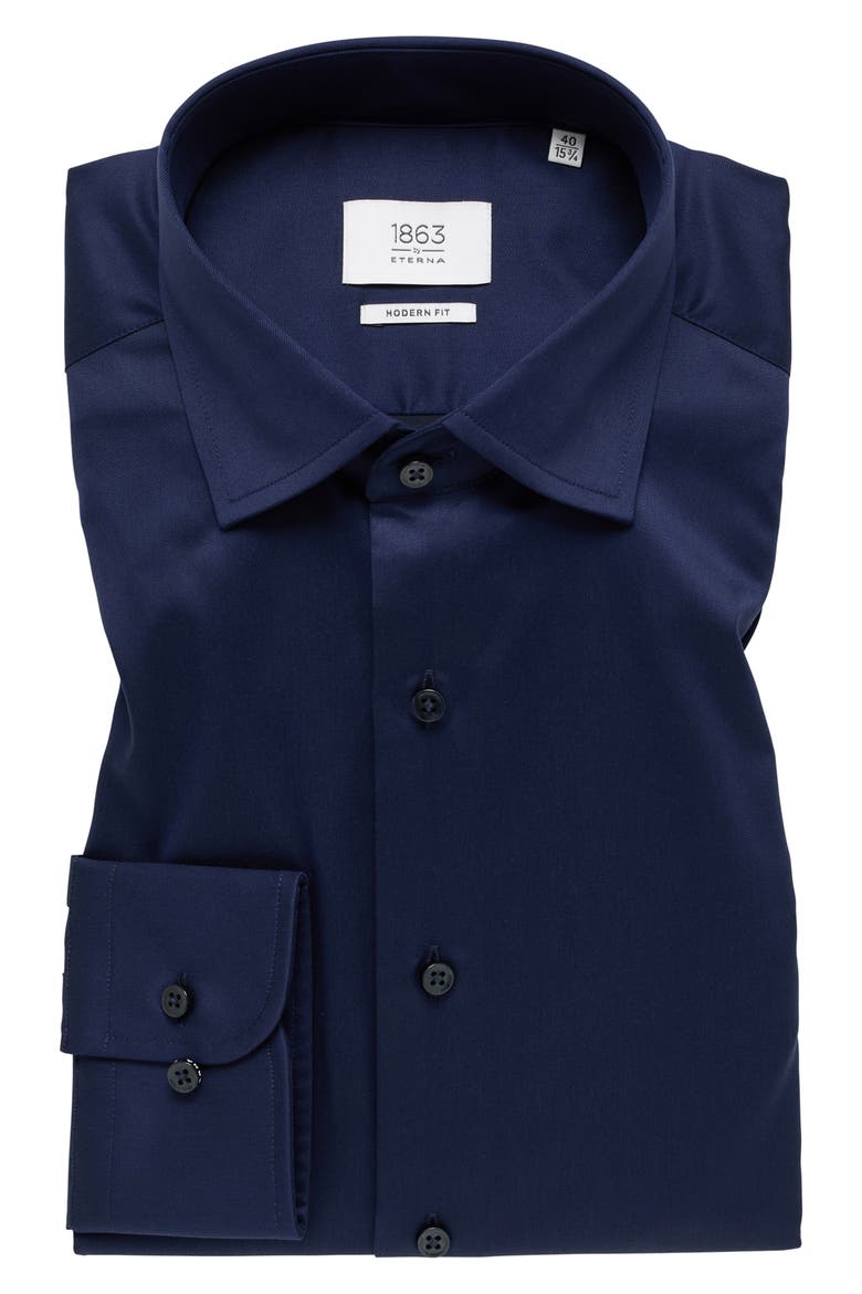 Luxury Modern Fit Non-Iron Dress Shirt, Main, color, NAVY
