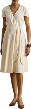 Lauren Ralph Lauren Flutter Sleeve Belted Georgette Dress