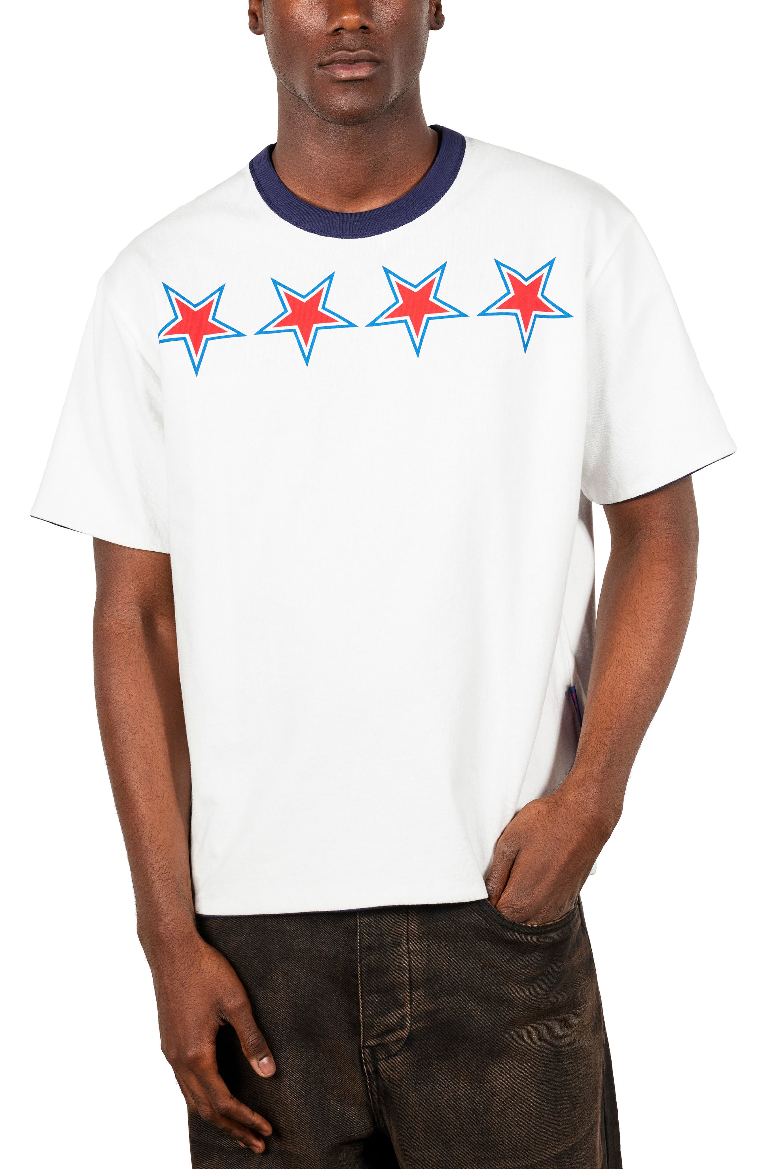 X Zero Skateboards Stars Graphic Print Reversible T-Shirt (Men