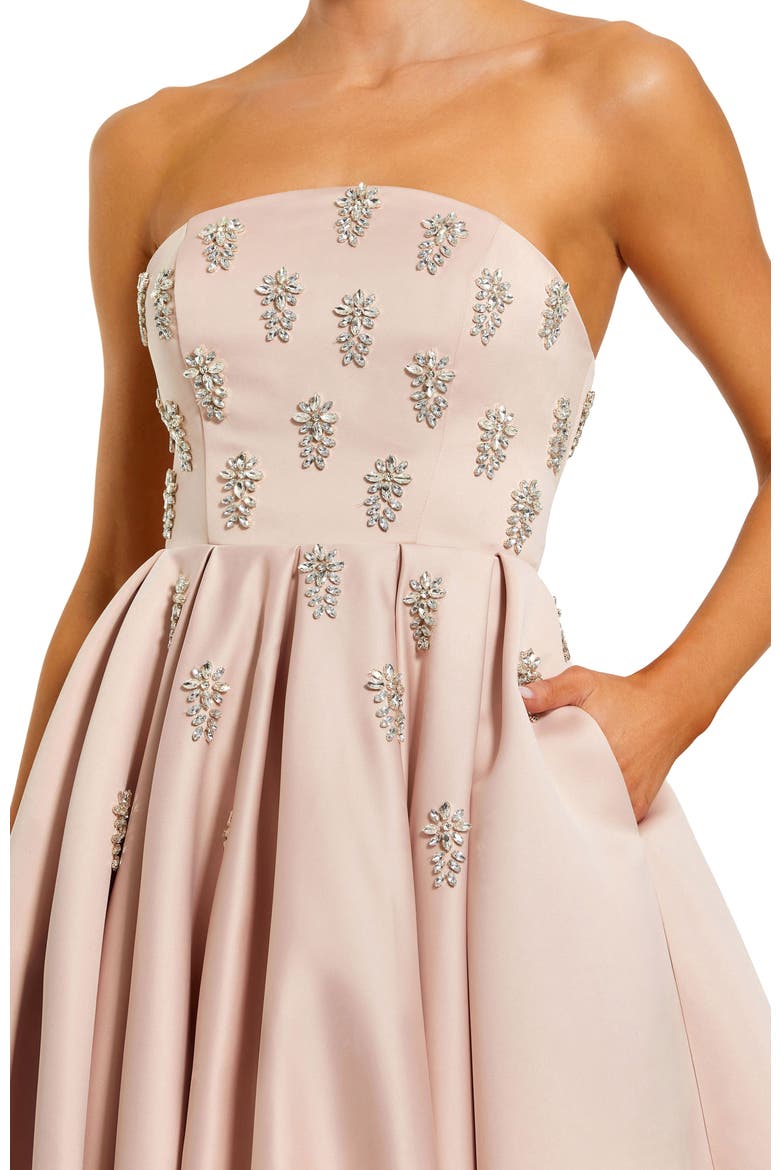 Crystal Embellished Strapless Satin A-Line Dress, Alternate, color, Blush