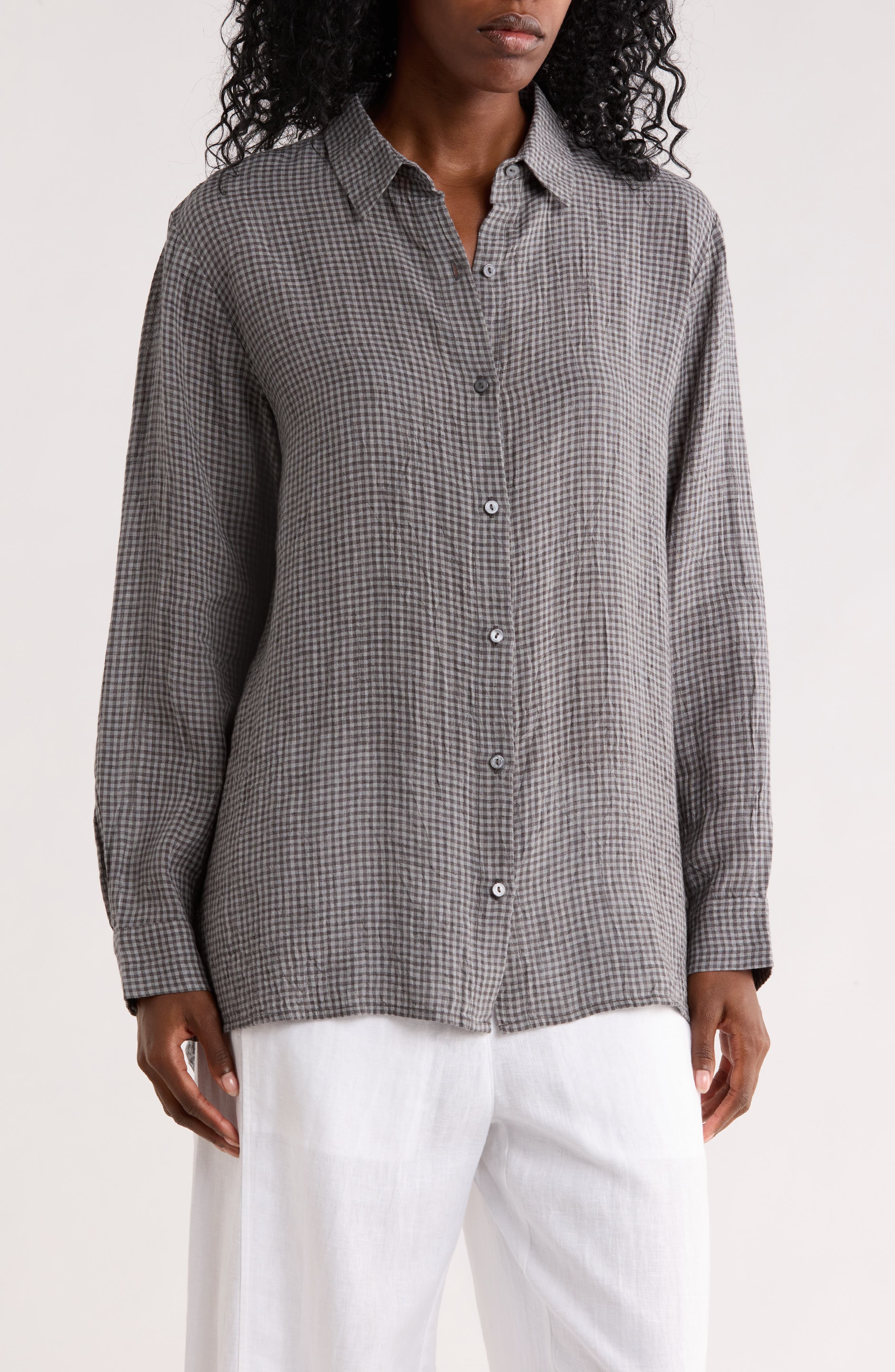 Eileen Fisher Classic Collar Organic Cotton Button-Up Shirt