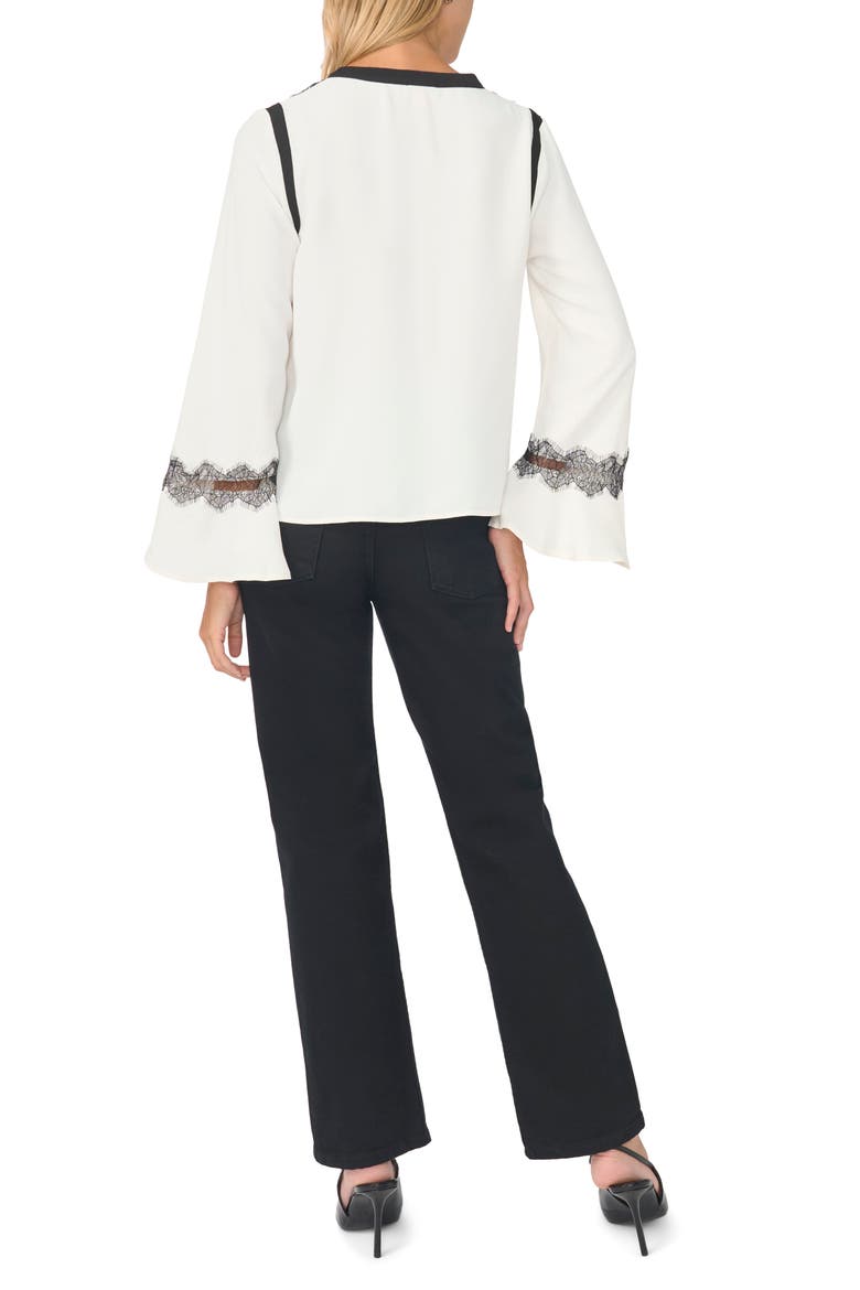 Lace Trim Split Neck Top, Alternate, color, NEW IVORY