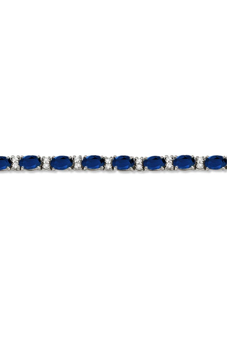 Lab Grown Diamond & Oval Cut Sapphire Tennis Bracelet 14k, Alternate, color, White Gold