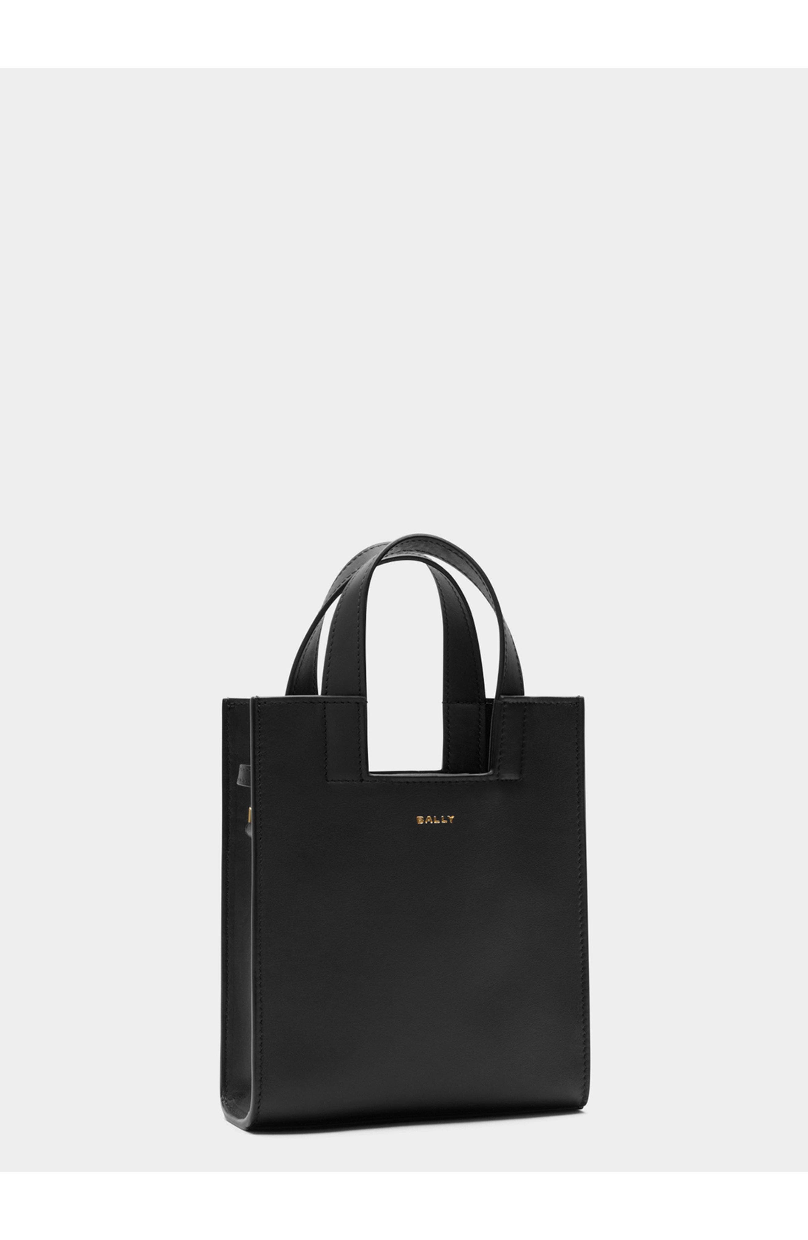 Bally Easy Bally Small Tote Bag in Calf Leather, Alternate, color, Black