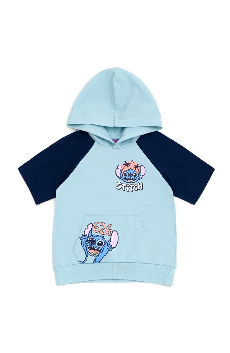 Disney Short Sleeve Hoodie & Shorts Set, Alternate, color, Lilo & Stitch Blue