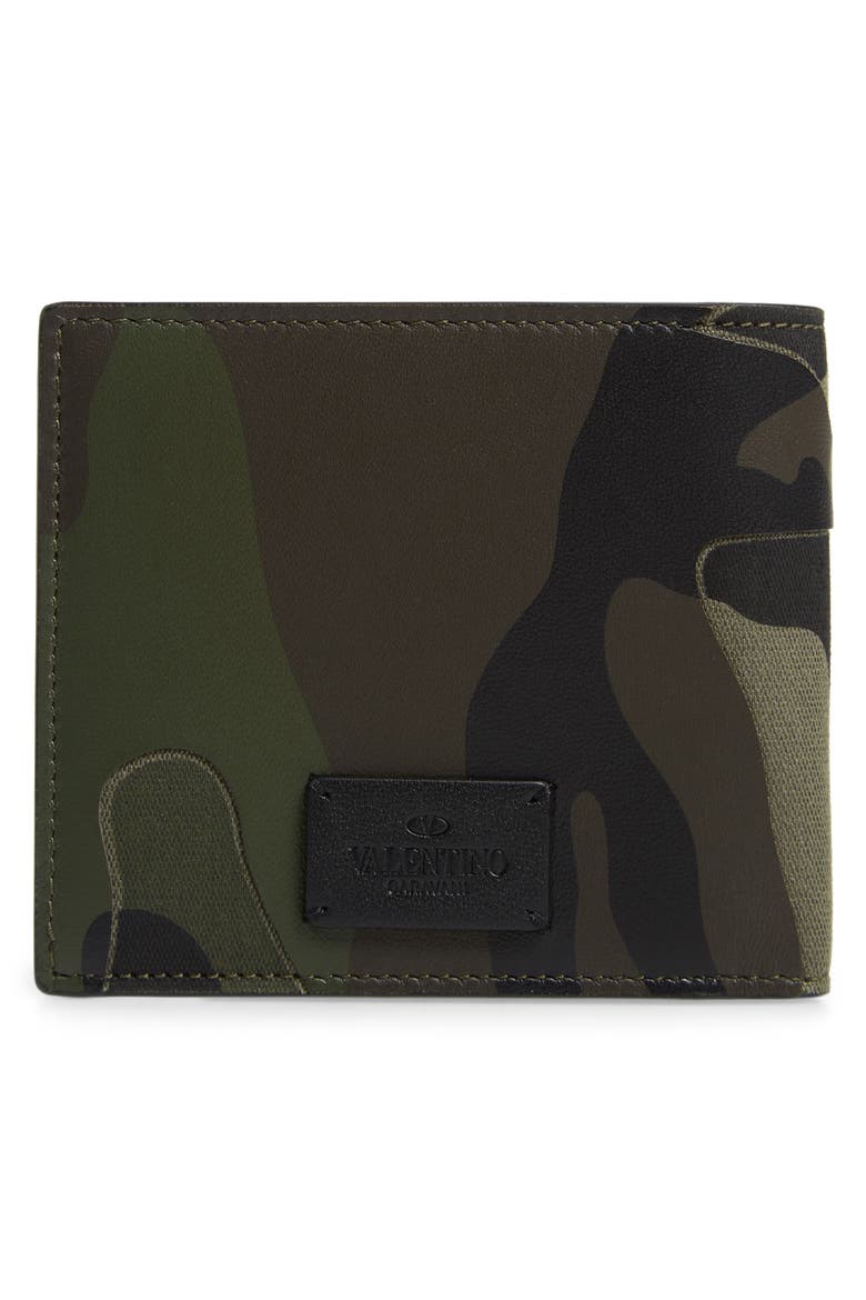 Valentino Camo Billfold Wallet, Alternate, color, GREEN