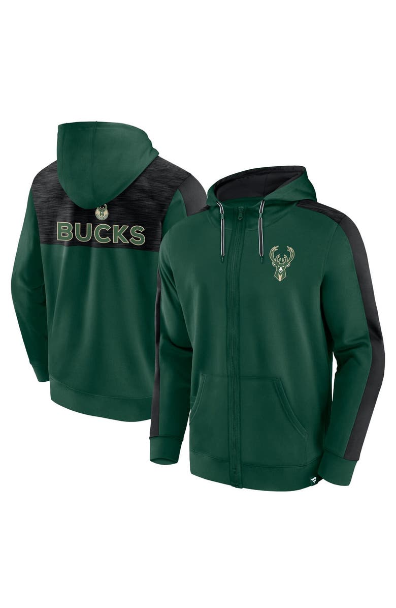 FANATICS Men's Fanatics Branded Hunter Green Milwaukee Bucks Rainbow Shot Full-Zip Hoodie, Main, color, 