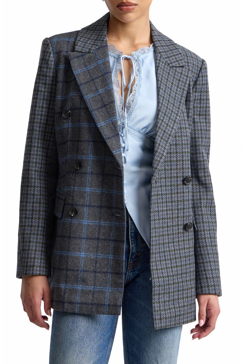 Plaid Double Breasted Blazer, Alternate, color, GREY PLAID MULTI