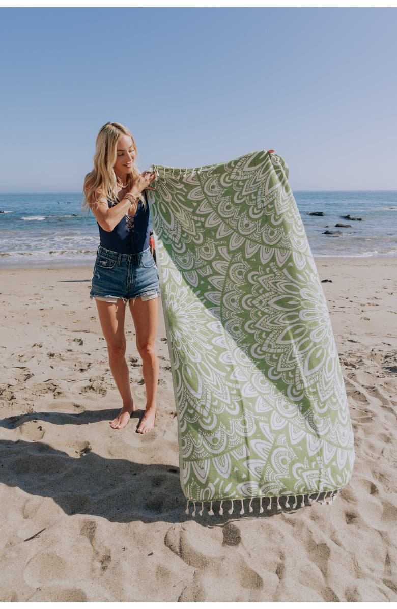 InfuseZen Mandala Organic Turkish Towel, Alternate, color, Olive