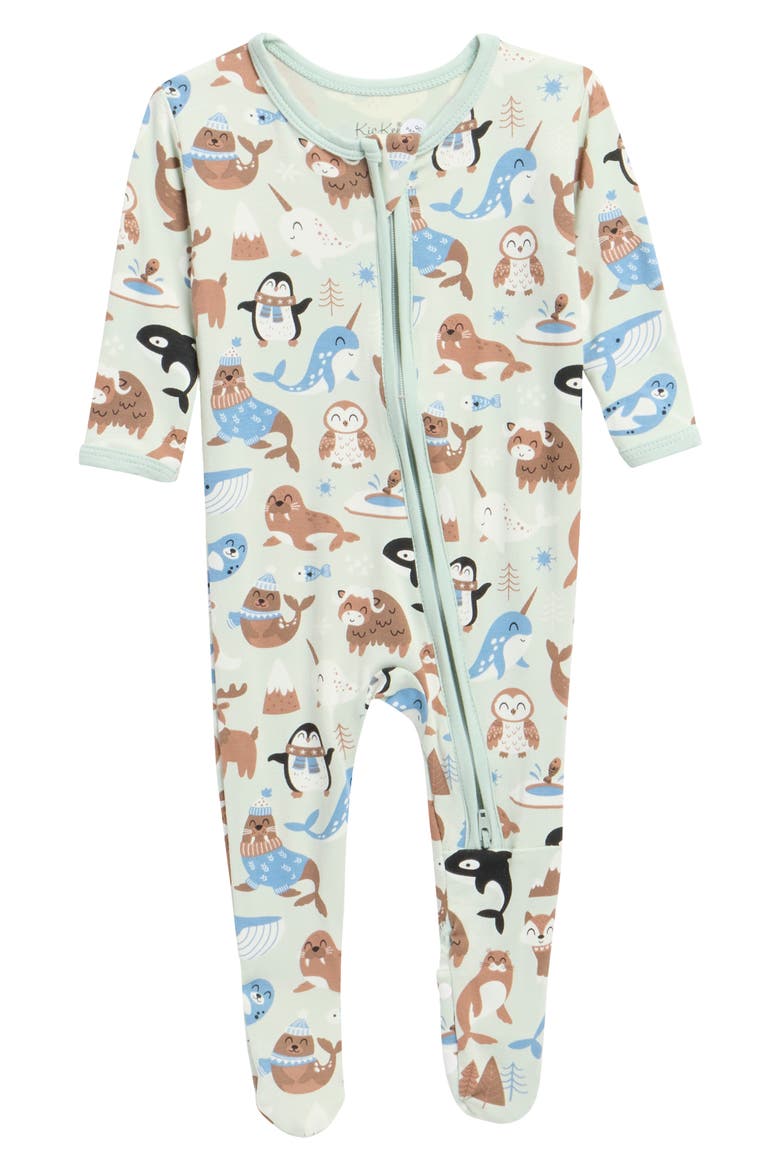 Two-Way Zip Footie, Main, color, ALOE ARCTIC ANIMALS
