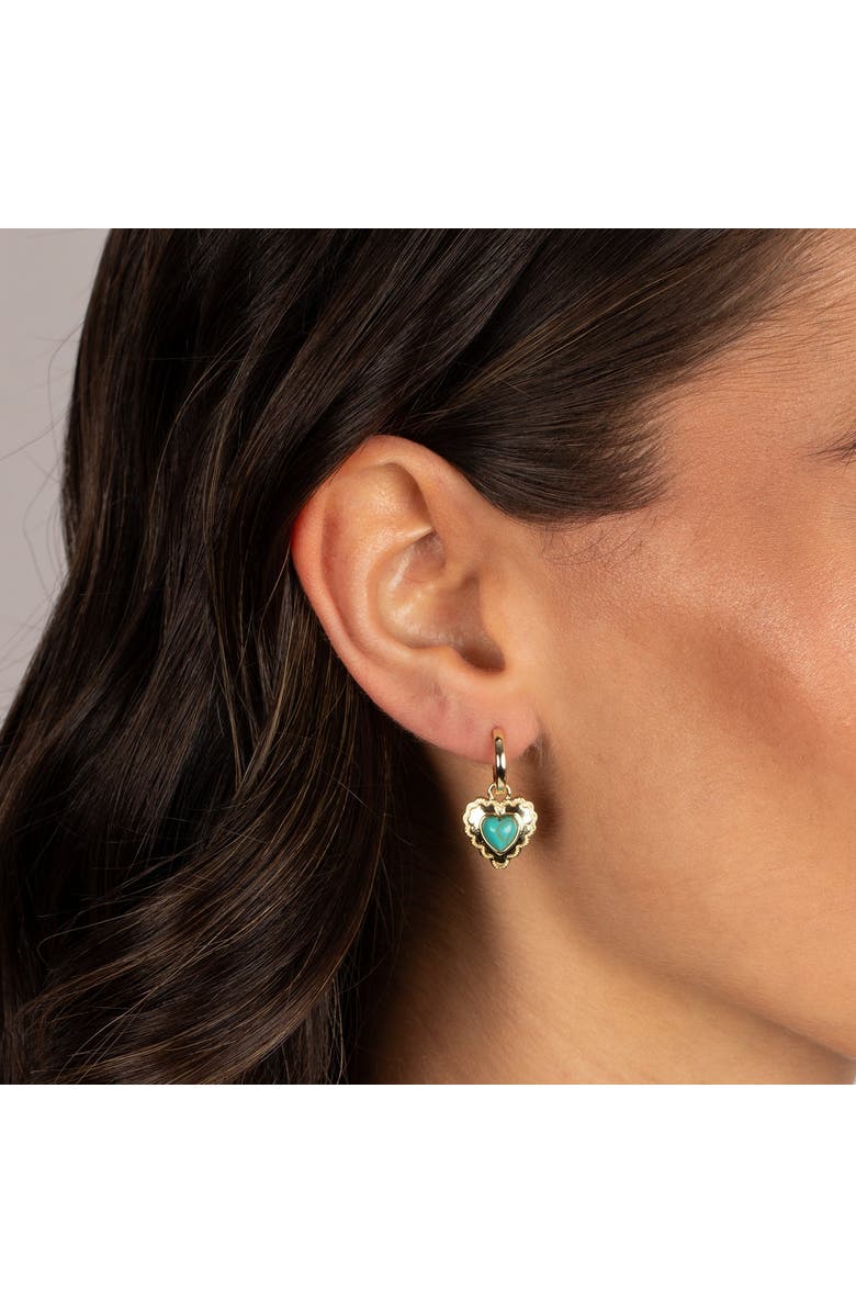 BY ADINA EDEN Turquoise Heart Shield Drop Huggie Earring, Alternate, color, Turquoise