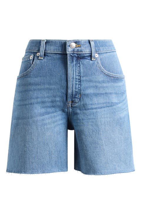 High Waist Raw Hem Denim Cutoff Shorts (Elysian)