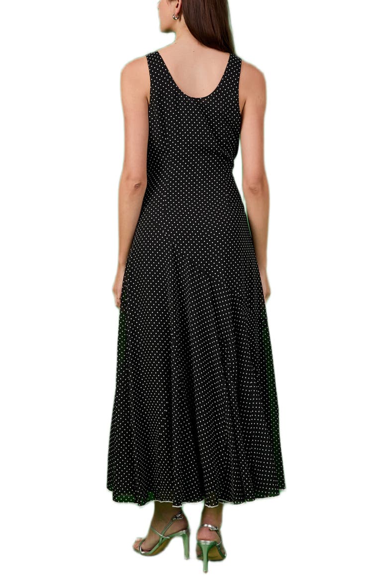 Dot Sleeveless Godet Maxi Dress, Alternate, color, BLACK/ WHITE