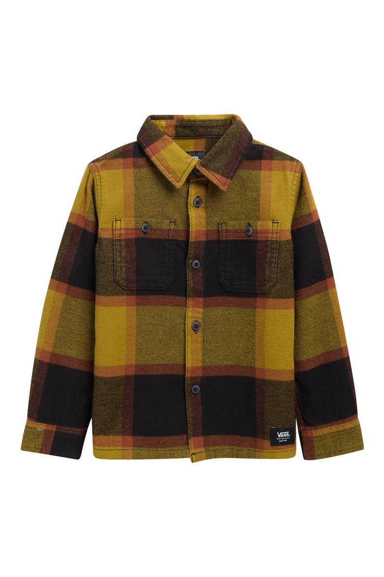 Kids' Larkspur Plaid Cotton Flannel Button-Up Shirt, Main, color, BURNT GOLD/BLACK