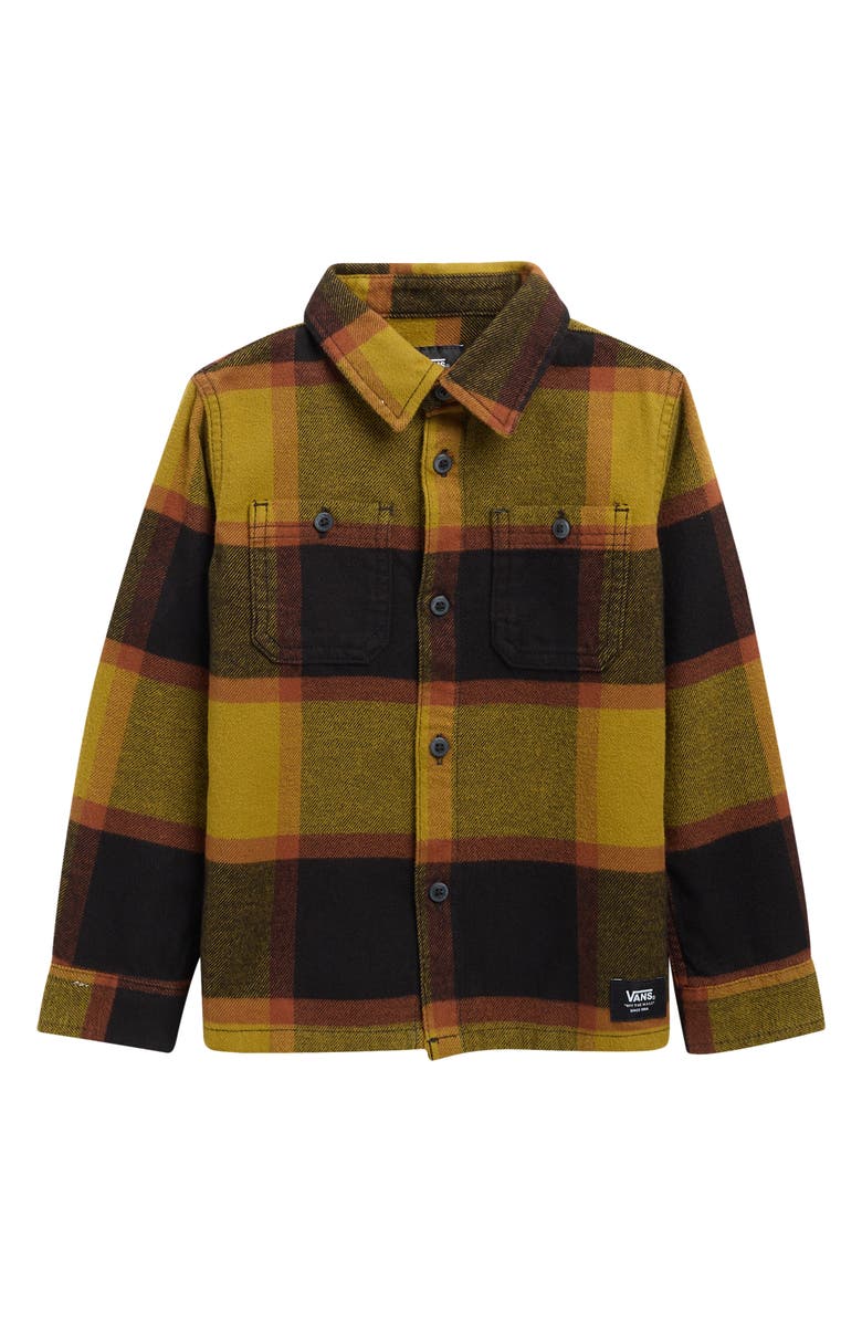 Vans Kids' Larkspur Plaid Cotton Flannel Button-Up Shirt, Main, color, Burnt Gold/Black