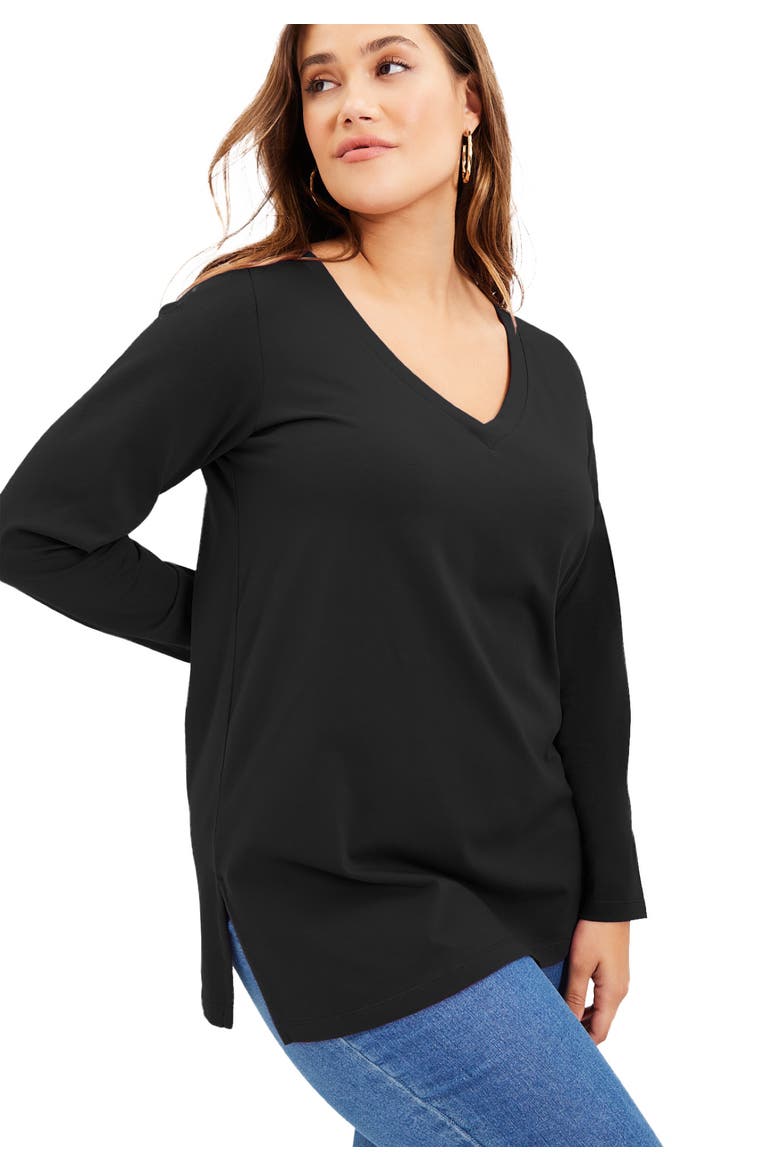 Long Sleeve V Neck One + Only Tunic, Main, color, BLACK