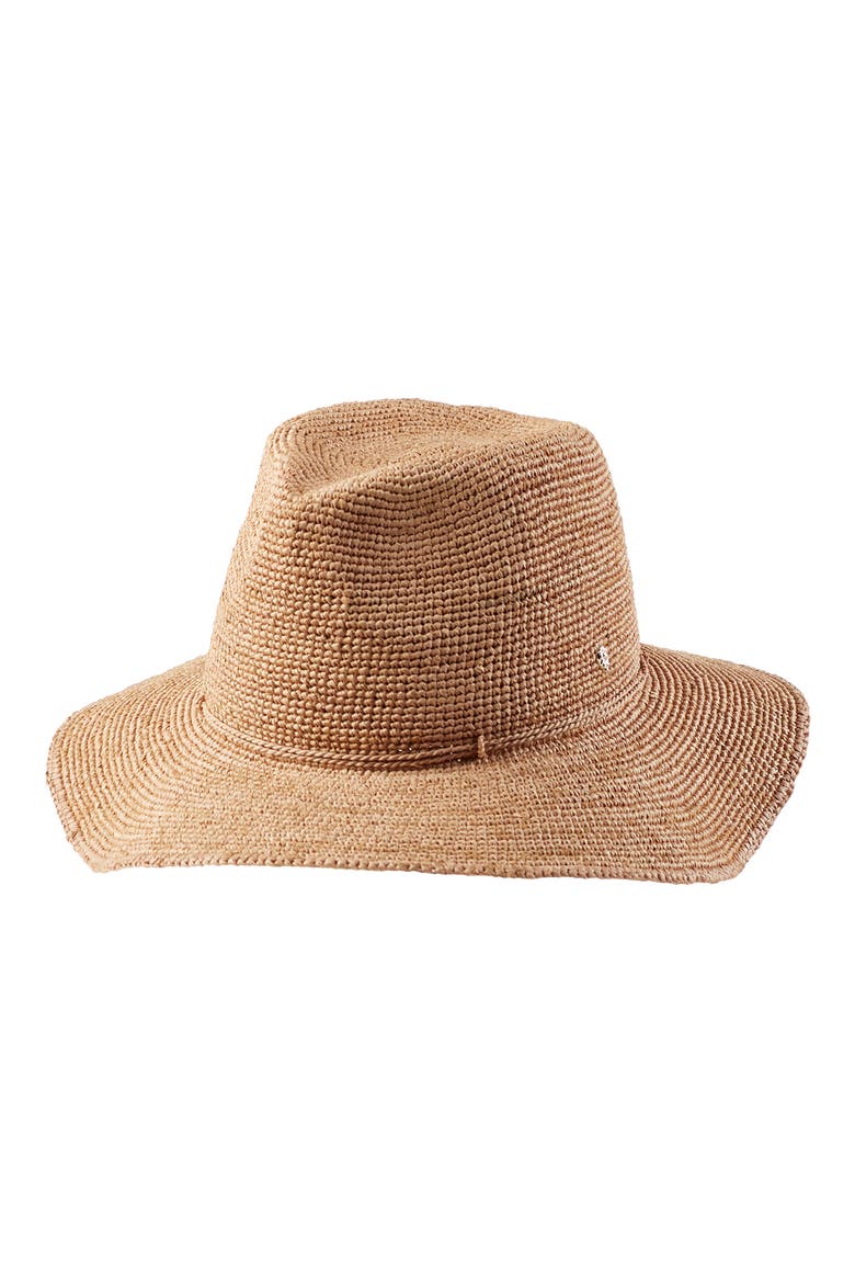 Desmonda Packable Raffia Fedora, Main, color, NOUGAT