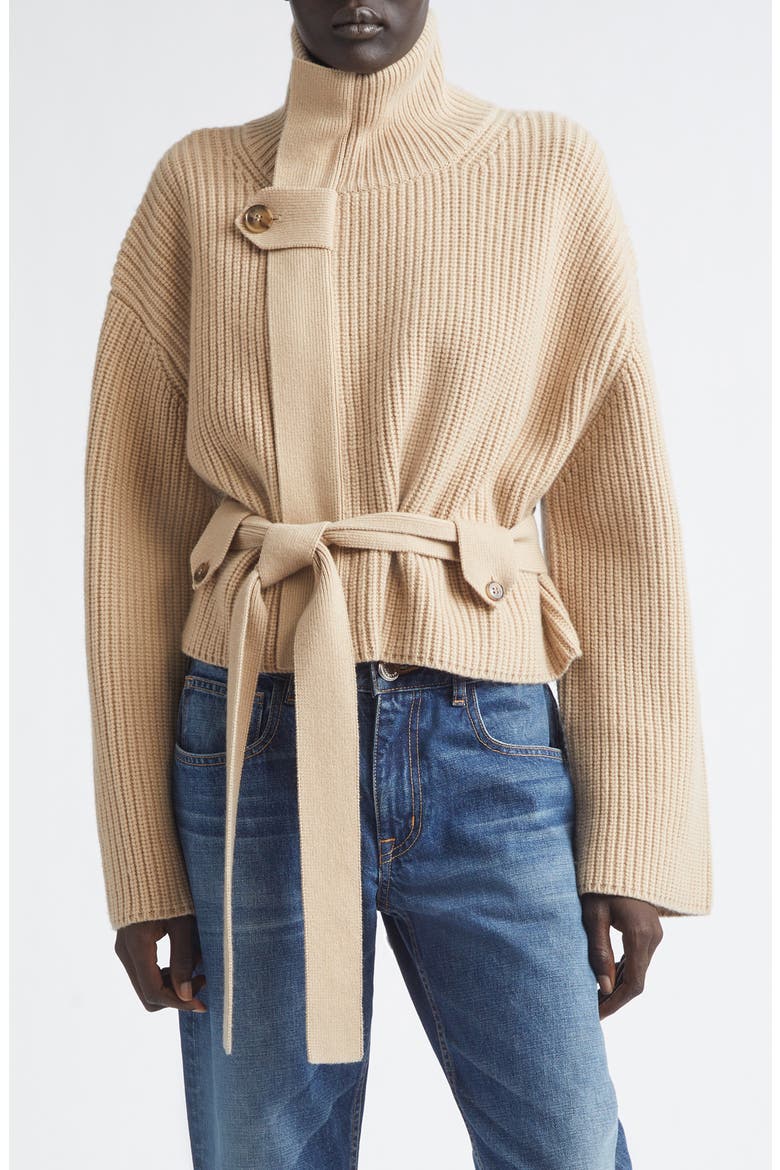 The Neal Belted Cashmere Zip Cardigan, Main, color, CAMEL
