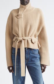 Brandon Maxwell The Neal Belted Cashmere Zip Cardigan