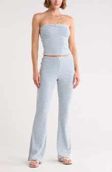 Madden Girl Striped Cinched Tube Top & Wide Leg Pants Set