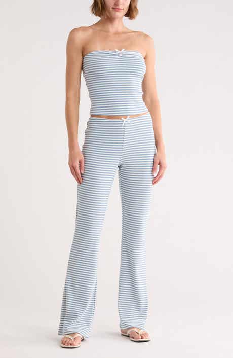Madden Girl Striped Cinched Tube Top & Wide Leg Pants Set