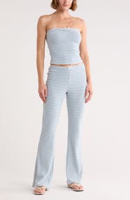 Madden Girl Striped Cinched Tube Top & Wide Leg Pants Set