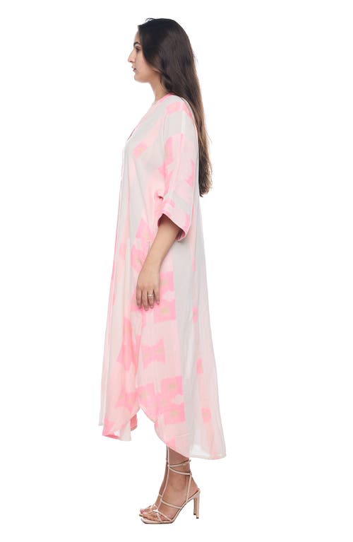 Shop Ranee's Ranees Three-quarter Sleeve Cotton Maxi Dress In Pink