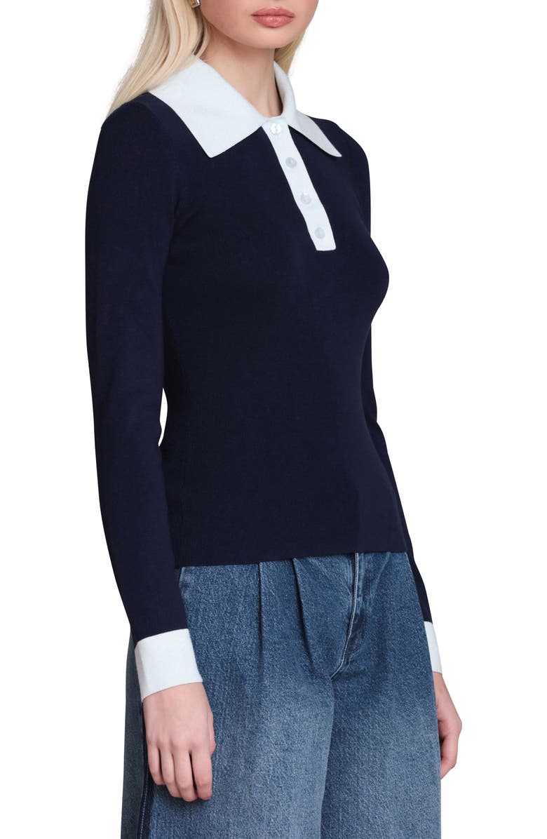 Avec Les Filles Long Sleeve Polo, Alternate, color, Navy Colorblock