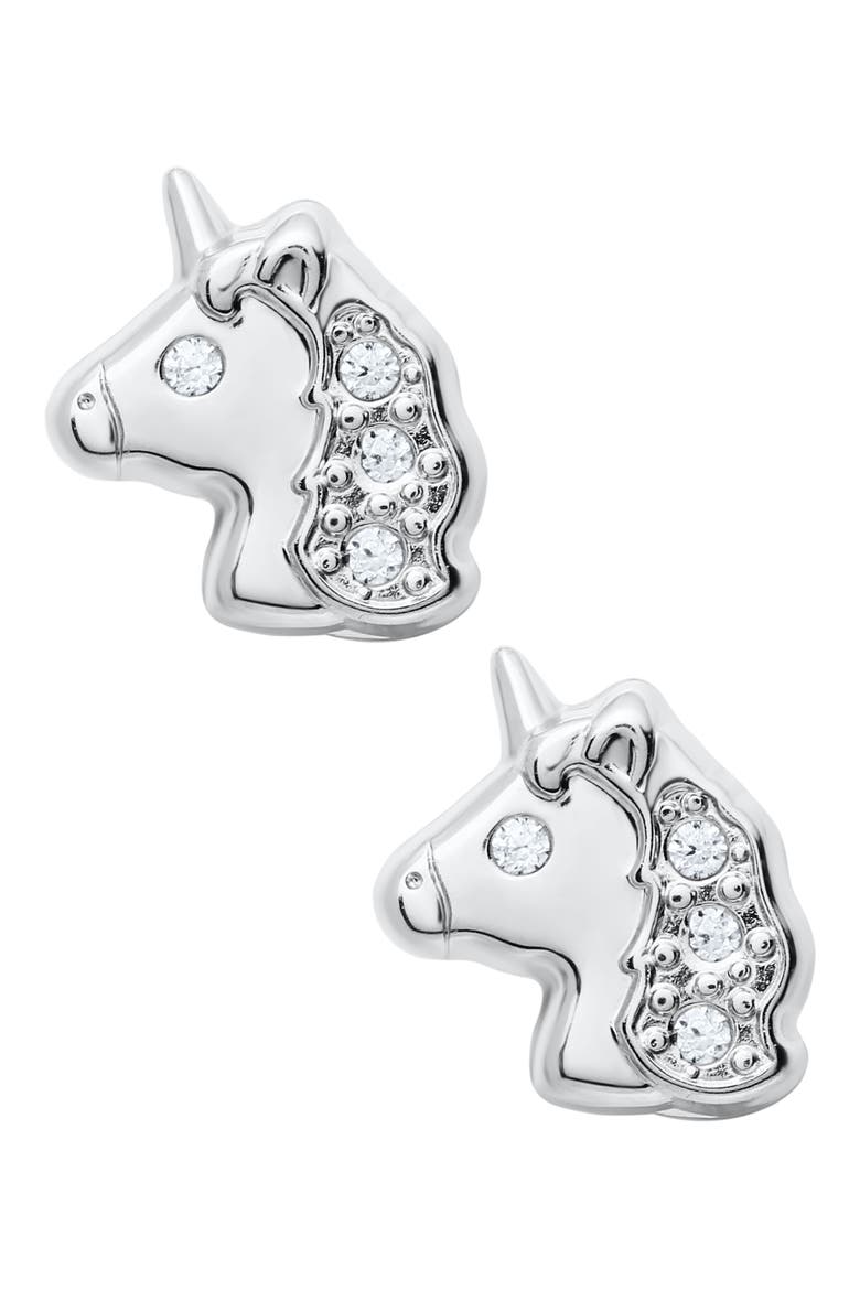 Sterling Silver Unicorn Stud Earrings, Main, color, SILVER