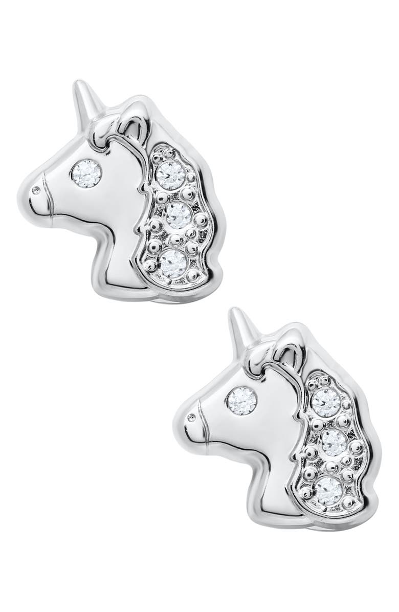 Mignonette Sterling Silver Unicorn Stud Earrings, Main, color, Silver
