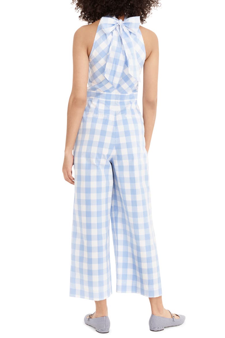 Gingham High Neck Cotton Poplin Jumpsuit, Alternate, color, GIANT GINGHAM SKY IVORY
