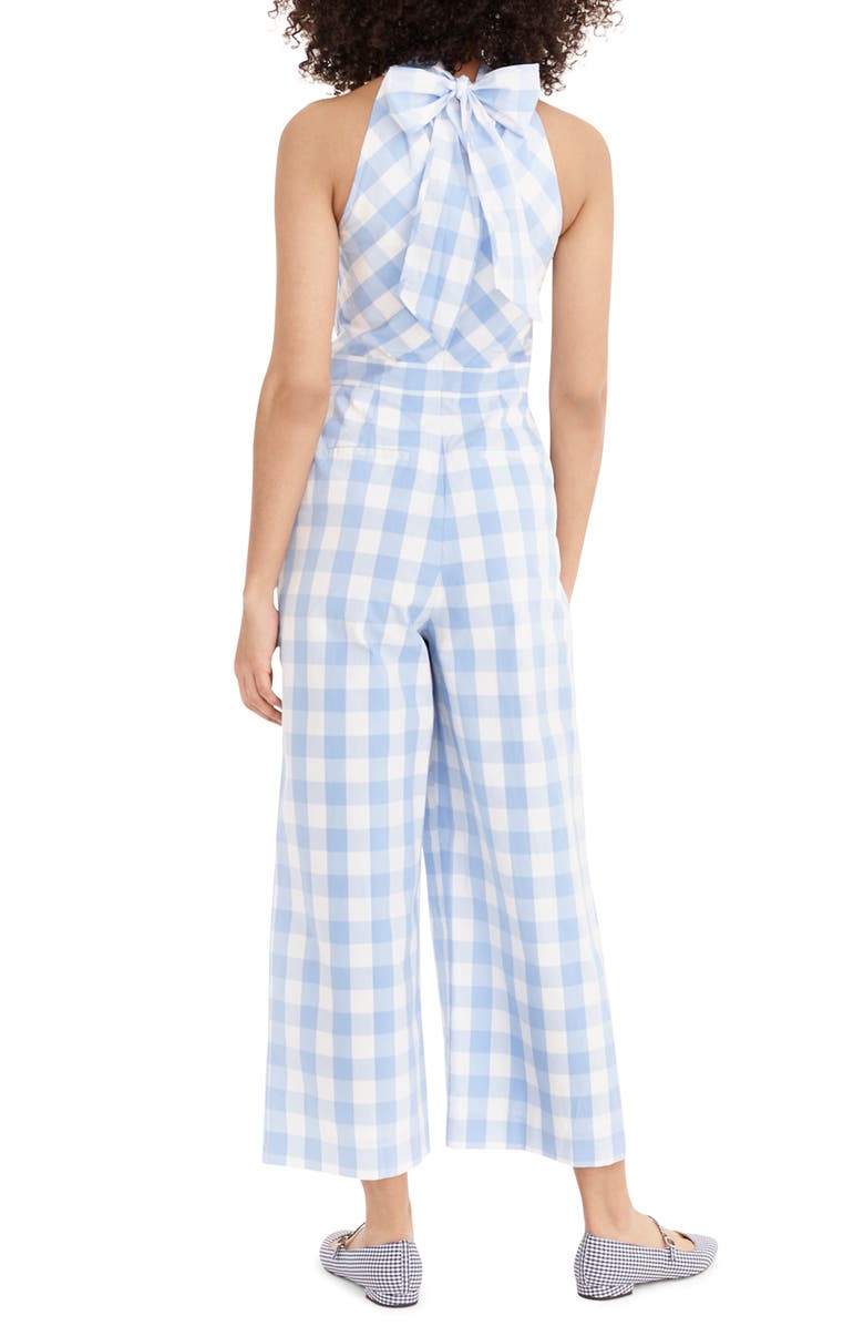 J.Crew Gingham High Neck Cotton Poplin Jumpsuit, Alternate, color, 