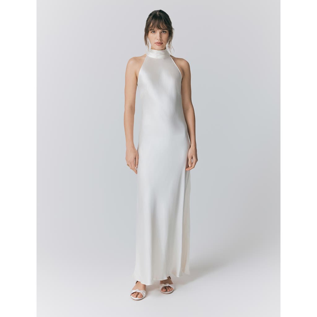 Ghost London Amaia Halter Neck Satin Maxi Dress In White