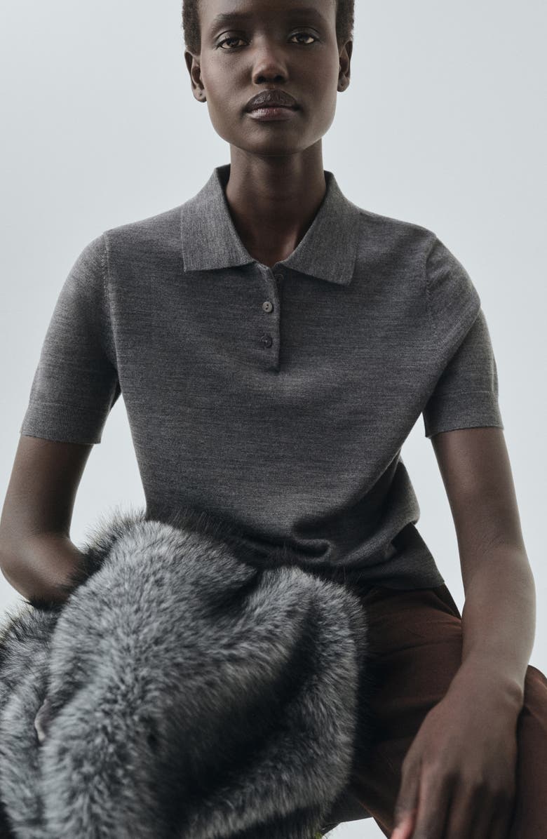 MANGO Selection Wool Sweater Polo, Alternate, color, Medium Heather Grey